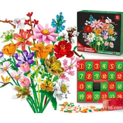 2025 Blombukett Byggklossar Jul Adventskalender 2024, Jul 24 Dagar prästkrage Överraskningslåda