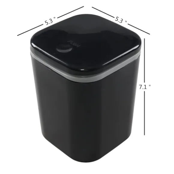 0,5 Gallon Liten Bänkskiva Soptunna, Mini Skrivbordssoptunna med Tryckknapp, Svart