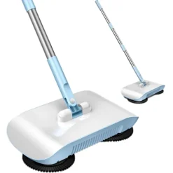 2 i 1 Dammsugare Högeffektiv Kraftfull Manuell Dammsugare Handdriven Sopmaskin Mopp Rengöringsmaskin Blå med Tyg