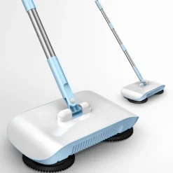 2 i 1 Dammsugare Högeffektiv Kraftfull Manuell Dammsugare Handdriven Sopmaskin Mopp Rengöringsmaskin Blå med Tyg