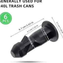 3 Par Wheelie Bin Lock Pins, 67mm X 31mm Svart Plast Passar För 240l Hushållsavfallskärl