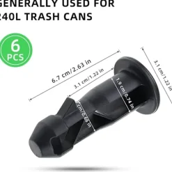 3 Par Wheelie Bin Lock-stift, 67mm x 31mm Svart Plast Passar för 240L Hushålls-Wheelie Sopbehållare