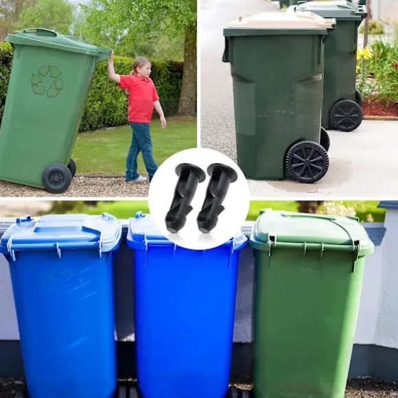 3 Par Wheelie Bin Lock-stift, 67mm x 31mm Svart Plast Passar för 240L Hushålls-Wheelie Sopbehållare