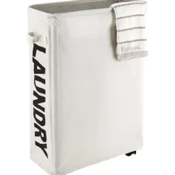22" Rullande Smalt Tvättkorg på Hjul Hög Smal Smutsig Tvättkorg Korg Hemmahörn Bin (Beige)