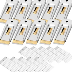 2025 Senaste Modell Bates - Skrapa med metallrakblad, 10-pack, 100 extra blad, kraftig rengöringsskrapa i rostfritt stål