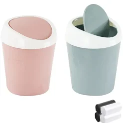2 Små papperskorgar Mini skrivbordspapperskorg (blå, rosa)