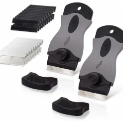 2 st Keramikhällsskrapa med 10 plastskrapor + 10 metallblad, Keramikhällsskrapa för borttagning av etiketter, Svart