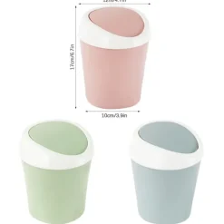 2 st Mini-sopkorg i plast, Liten skrivbordspapperskorg med svänglock för hem, kontor, kök, sovrum, badrum (Blå + Grön)