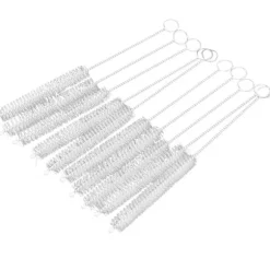 10 st 10mm Dia Kemi Provrör Flaska Nylon Tvättborste Verktyg Vit White Silver Tone