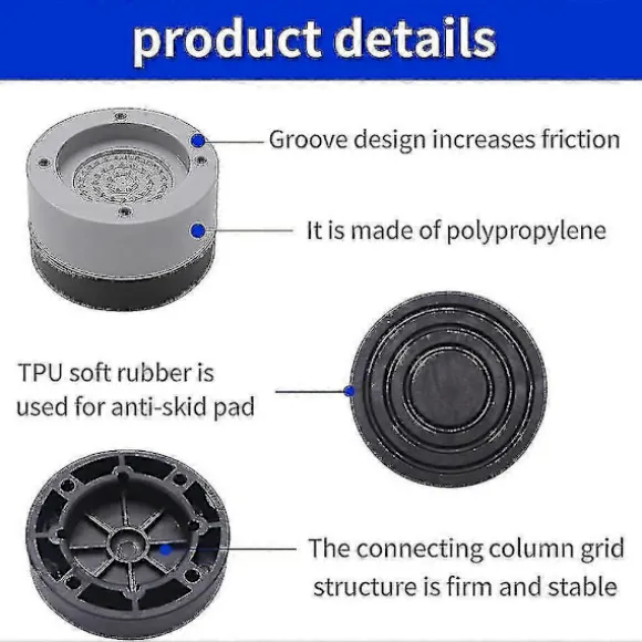 4 stycken antivibrationsgummifötter för tvättmaskin och torktumlare, vibrationsdämpare för tvättmaskin