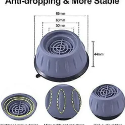 4 Stycken Tvättmaskinsfötter med Gummikudde, Anti-vibrationsfötter för Tvättmaskiner och Torktumlare, Anti-vibrationskuddar L