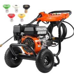 Bensin Högtryckstvätt-Duoku-3500 PSI 2,6 GPM-Aluminumpump-Set med 5 Munstycken-med Metallvagn