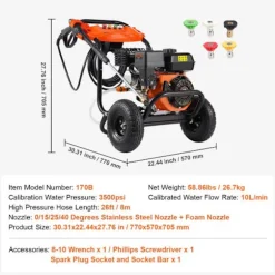 Bensin Högtryckstvätt-Duoku-3500 PSI 2,6 GPM-Aluminumpump-Set med 5 Munstycken-med Metallvagn