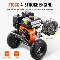 Bensin Högtryckstvätt-Duoku-3500 PSI 2,6 GPM-Aluminumpump-Set med 5 Munstycken-med Metallvagn