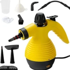 Bärbar Handhållen Ångtvätt 900-1050W COSTWAY för Vägglöss Vattentank 350ML under Tryck 3 Bar Hem/Bil Gul Gul