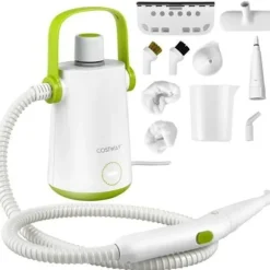 Bärbar Handhållere Steam Cleaner 1000W COSTWAY Sängbuggar - 300ml Tank 10 Tillbehör Temperatur 95°C 3 Bar Vit+Grön Vit+grön