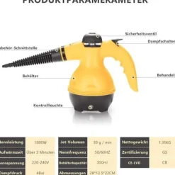 Bärbar Ångrengörare - Hushållsapparater - 1000 W - 4 bar - 350 ml - Gul