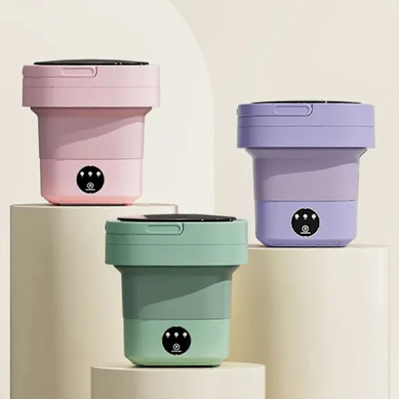 Bärbar Tvättmaskin Med Torkhink Hopfällbar Antibakteriell Tvätt Pink