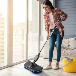 [CA] Elektrisk golvrengörare med roterande mopp, skrubber, polermaskin, golvrengöringsverktyg two blue