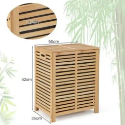 COSTWAY 80L bambu tvättkorg, tvättkorg med lock, foderpåse och handtag, 50 x 35 x 62 cm, natur Naturlig