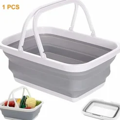 1-delad hopfällbar diskbalja, hopfällbar tvättkorg i plast, bärbar picknickkorg för utomhusbruk, för diskning, camping, vandring och H