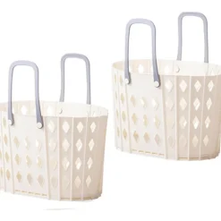 2-Delad Tvättkorg i Plast, Hopfällbar Tvättkorg, 45 Liter Sovrumsförvaring, Hopfällbar Tvättkorg med Bärhandtag (2 Vita)