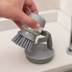 Diskborste med Tvåldispenser, Köksborste för Rengöring av Disk, Kastruller, Pannor och Diskbänkar -- Grå