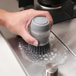 Diskborste med Tvåldispenser, Köksborste för Rengöring av Disk, Kastruller, Pannor och Diskbänkar -- Grå