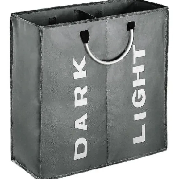 Dubbel tvättkorg med lock och löstagbara tvättsäckar Ljusgrå M Light Gray M