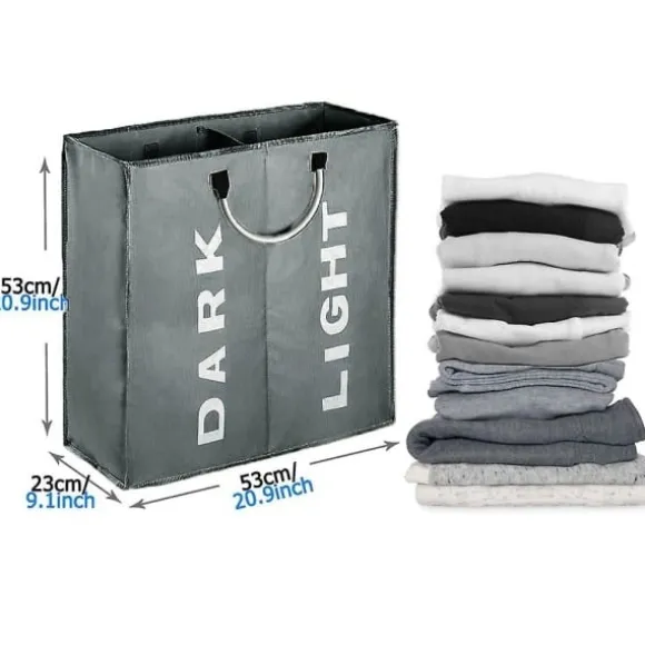 Dubbel tvättkorg med lock och löstagbara tvättsäckar Ljusgrå M Light Gray M