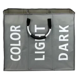 Dubbel tvättkorg med lock och avtagbara tvättpåsar Light Gray L