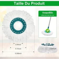 Ersättningsmopphuvud, kompatibelt med Leifheit Clean Twist Mopp, Ersättningsmopphuvud för moppset