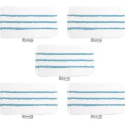 Förpackning med 5 tvättbara mikrofiberkuddar för Black&Decker ångmopp, ersättningsöverdrag kompatibelt med FSM1616, FSM1630 White Blue