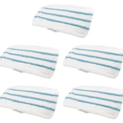 Förpackning med 5 tvättbara mikrofiberkuddar för Black&Decker ångmopp, ersättningsöverdrag kompatibelt med FSM1616, FSM1630 White Blue