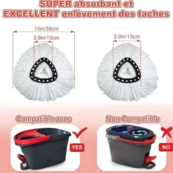 GFRED 3-pack Mikrofibermopp Ersättning Kompatibel med Vileda Turbo 3 i 1 EasyWring och Clean Mopprefill
