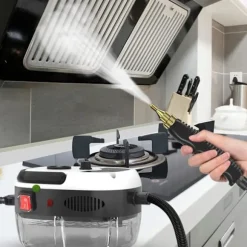 *Handhållen högtrycksångtvätt, ångrengörare, 2500 W ångtvätt med borsthuvuden för kök, badrum, bil (vit){YFL}