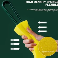 Högdensitetssvampkoppsborste med långt skaft Återanvändbar vattenflaskaborste Dark Green