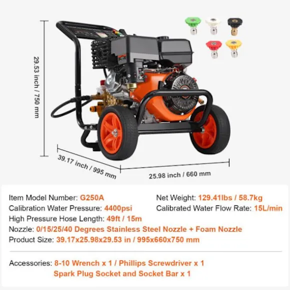 Högtryckstvätt - DUOKU - G250A - 4400 PSI - 15 L/min - Kopparpump