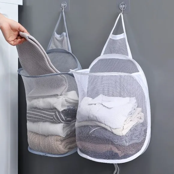 Hängande tvättkorg Vikbar väggmonterad badrumsduk Mesh Synlig Stor öppen topp Enkel åtkomst för rummet Gray