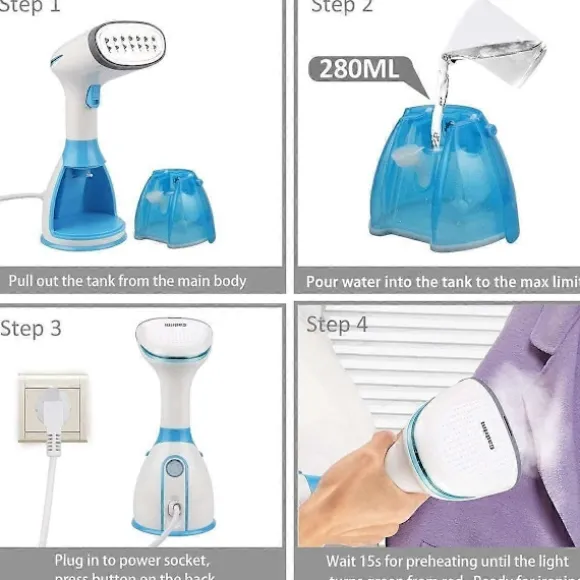 Klädångare, 1500W 280ML Portabel Strykjärn Snabb Uppvärmning Handhållen Klädångare för Tyg och Textil