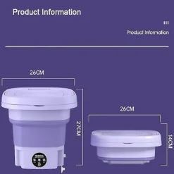 8L Hopfällbar tvättmaskin, bärbar för strumpor och underkläder, hopfällbar hushållstvättmaskin, 3 modeller med centrifugering, EU Lila EU Purple