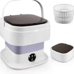 10L Mini Camping Tvättmaskin Hopfällbar - Liten Med Centrifug - Djuprengöring Underkläder, Babykläder