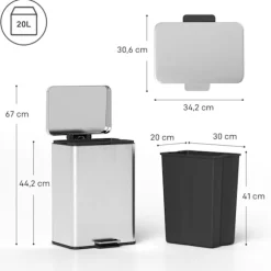 20L pedalhink med mjukstängande lock, avtagbar innerhink