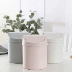 Mini skrivbordspapperskorg Liten papperskorg med lock Sovrumsskräp White