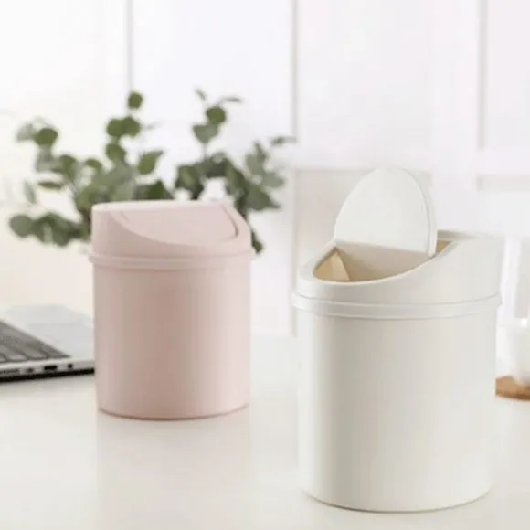Mini skrivbordspapperskorg Liten papperskorg med lock Sovrumsskräp White