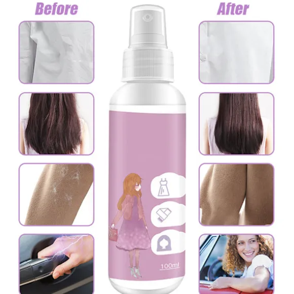 100ml Multipurpose Antistatspray Kläder Antistatisk Spray för Kläder Textilier Möbler och Bil