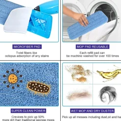 Mop Pads, 6 stycken Mikrofiber Rengöringsdynor Blå
