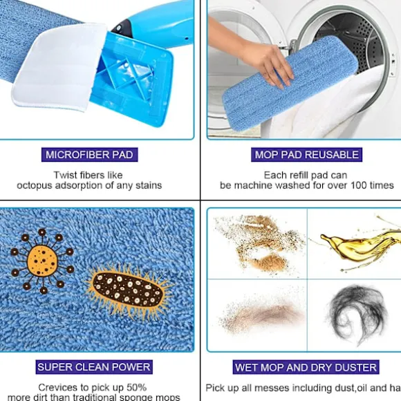 Mop Pads, 6 stycken Mikrofiber Rengöringsdynor Blå