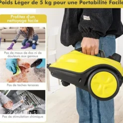 Multifunktionell Dammaskin 2000W COSTWAY för Vägglöss-5,0 BAR-15 Tillbehör och Manometrar-Reservoir 1,8L-Allhjul. Gul