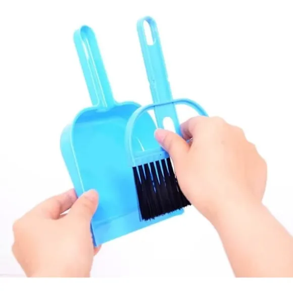 Multifunktionell Mini Sopskyffel och Borstset, små Rengöringsverktyg, kvast, portabel Sopskyffel, blå